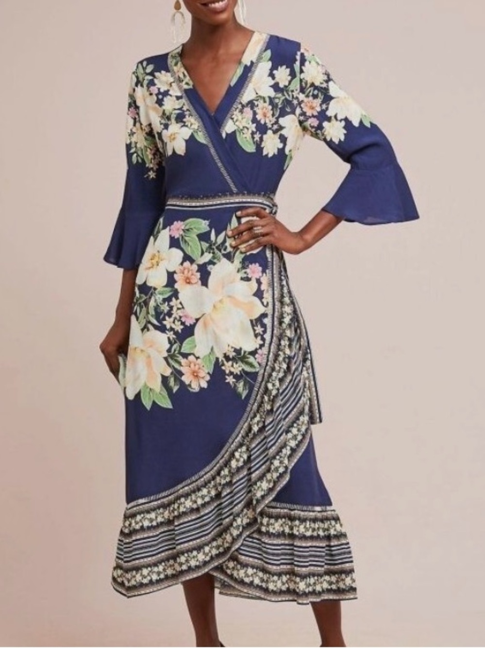 NWOT farm rio Floral Navy Wrap Maxi Dress